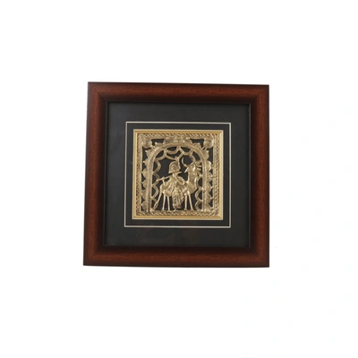 Attica Dhokra Artwork with Wooden Frame (Brass, 10 cm x 2 cm x 30 cm, Gold and White)