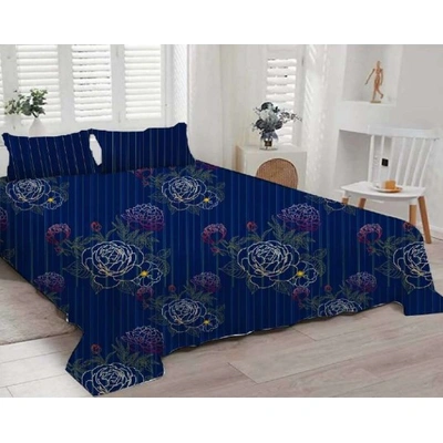 100% Cotton Blue Colored Digital Printed Bedsheet