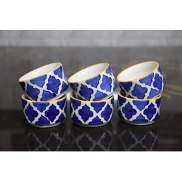 Handpainted Moroccan/Umrao Pattern Ceramic Dip Bowl/Chutney Bowl/Pickle Bowl/Sauce Bowl/Small Katori Set in Round Shape (40 ML, Small, Set of 6 (Blue& White)