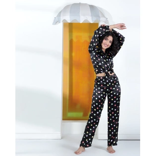 Women's Black Multi-Color Polka Dot Night Suit Set