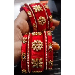 Adorable customized Silk Thread Bangles with Kundan Work( set of 10 bangles)