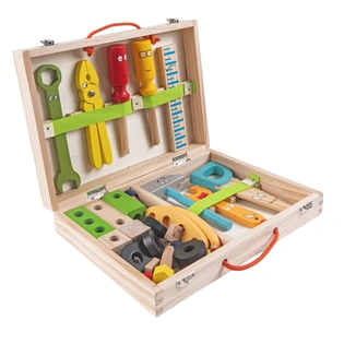 NESTA TOYS - 33-Piece Wooden Tool Kit Set with Tool Box