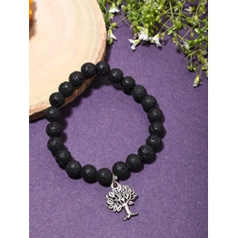 "Elemental Roots: Authentic, Natural AAA Gemstone Unisex Bracelet for Wellness,Balance, Positive Energy,Healing - Lava Stone Bracelet with Tree of Life Charm (7-7.25 Inc, 8 MM)