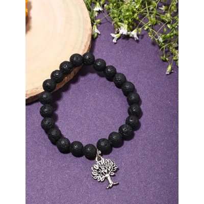 "Elemental Roots: Authentic, Natural AAA Gemstone Unisex Bracelet for Wellness,Balance, Positive Energy,Healing - Lava Stone Bracelet with Tree of Life Charm (7-7.25 Inc, 8 MM)