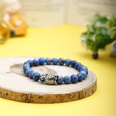 "Serenity Shell: Authentic, Natural AAA Gemstone Unisex Bracelet for Wellness,Balance,Positive Energy,Healing - Blue Lapis Lazuli Bracelet with Tortoise Charm (7-7.25 Inc, 8MM)