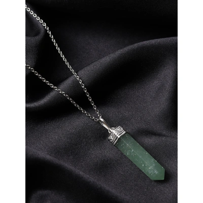 Harmony Haven: Authentic, Natural AAA Gemstone Unisex Pencil Pendant With Chain for Wellness,Balance,Positive Energy,Healing - Green Aventurine (30-35mm)