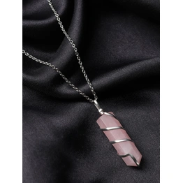 SilverWrap Rose Quartz - Authentic Natural AAA Gemstone Unisex Wrapped Pendant With Chain for Wellness,Balance,Positive Energy,Healing - Rose Quartz 30-35MM