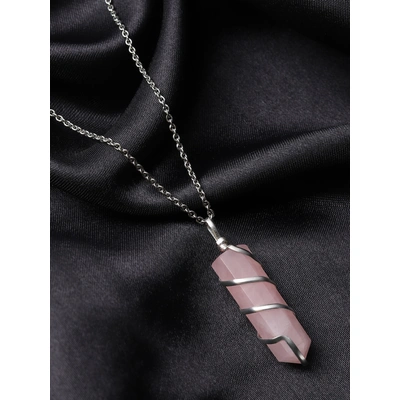 SilverWrap Rose Quartz - Authentic Natural AAA Gemstone Unisex Wrapped Pendant With Chain for Wellness,Balance,Positive Energy,Healing - Rose Quartz 30-35MM