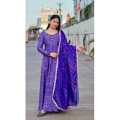 OkCloth Royal Bandhani Gown (Full Stitch)