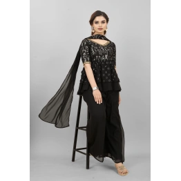 OkCloth Black Farari Sharara Set