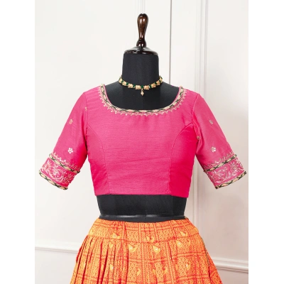 OkCloth Jacquard orange Paithani lehenga