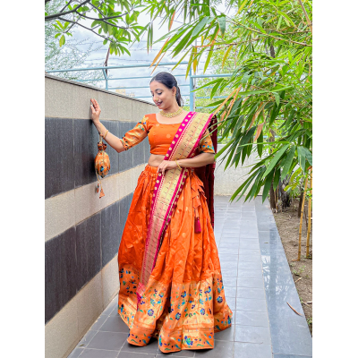 OkCloth Orange Paithani lehenga