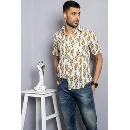 Off white color in Gujrati kandeel print cotton shirt handblock