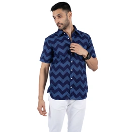 Blue color Chevron print cotton shirt half sleeves