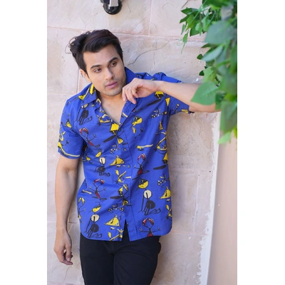 Dark Blue funky print cotton shirt half sleeves