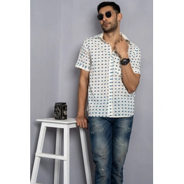 Cream color shirt with blue elephant print cotton shirt half sleeves