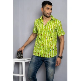 Light green Bird print cotton shirt half sleeves