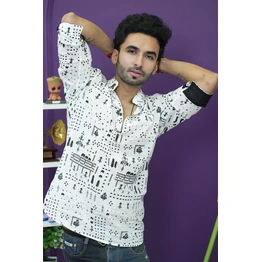 White color Tribal print cotton trendy short kurta for summers 3/4th sleeves casual party holiday ethnic wear