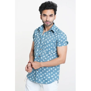 Grey Color Shirt with Bandhej print half sleeves cotton