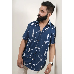 Blue color shirt Random print half sleeves Cotton shirt