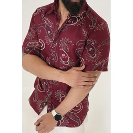 Maroon color shirt Paisley print half sleeves Cotton shirt