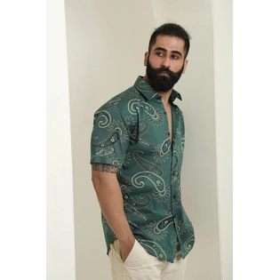 English Green color shirt Paisley print half sleeves Cotton shirt