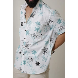 White color shirt Flowers print half sleeves Cotton shirt