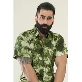 Green color shirt Leaves print half sleeves Cotton shirt