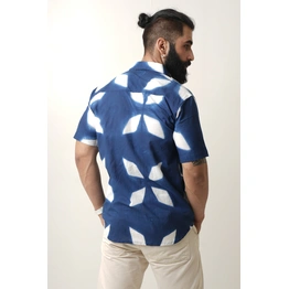 Blue Color Tie & Dye Flower handmade half sleeves cotton shirt