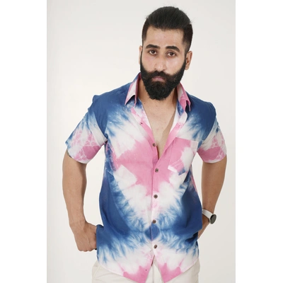 Pink and Blue color shirt Tie N Dye handmade half sleeves Cotton shirt