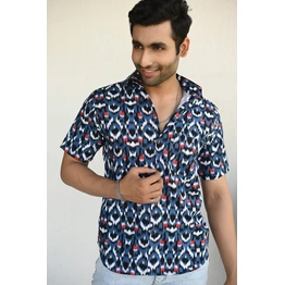 Blue Ikkat print cotton shirt half sleeves