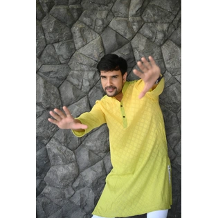 Lime Ombre color Tie & Dye designer full sleeves pure Cotton Long Kurta