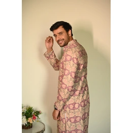 Arabic Pink print designer full sleeves pure Cotton Long Kurta