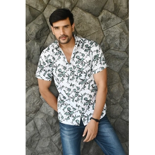 Green Spray print cotton shirt half sleeves