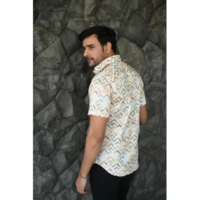 CreamNColor print cotton shirt half sleeves