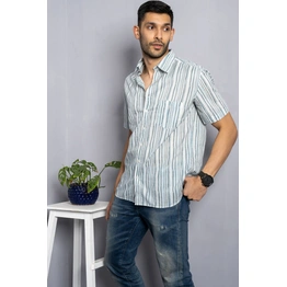 White color Blue stripes print cotton shirt for summers half sleeves