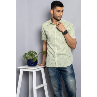 Green Lines print cotton shirt for summers half sleeves