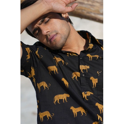 Black color Cheeta print cotton shirt half sleeves