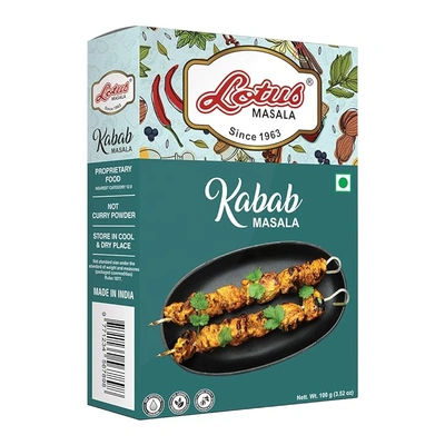 Lotus Chicken Kabab Masala | Instant Spice Box with Added Salt | 100gm (10 kg Pack)