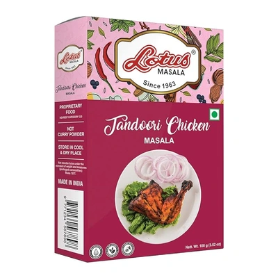 Lotus Tandoori Chicken Masala | Instant Grilled Chicken Spice Box | Added Salt | 100gm (10 kg Pack)