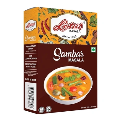 Lotus Sambar Masala Powder | Instant Ready mix Spice Box | Added Salt | 100gm (10 kg Pack)