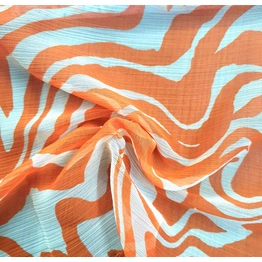 Orange & Off White Abstract print Chiffon Fabric