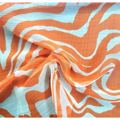 BSM Orange & Off White Abstract print Chiffon Fabric