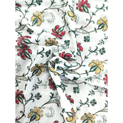 Detailed Multi Floral White Fabric