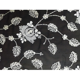 Black & White Parsi Embroidery Floral Fabric