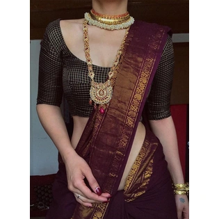 Maroon Silk Saree | Indian Wedding Saree | Burgundy Saree | Saree With Stitched Blouse | Party Wear Saree | South Indian Saree | Sarees India