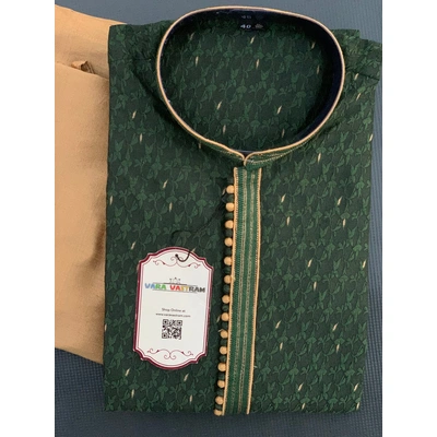 Green Premium Cotton Men Kurta Pajama Self Design Material With Small Zari Weave Butti | Mens Ethnic Wear | Fancy Buttons Kurta, Gift In India