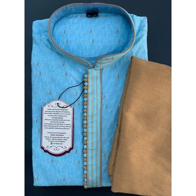 Premium Sky-Blue Mens Kurta Payjama Set | Mens Indian Wedding Wear Kurta | Cotton Kurta For Men | Gift Kurta Pajama Set India