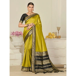 South Indian Silk Saree In Methi Yellow For Weddings | Golden Spice Elegance | Designer Black Blouse Stitching | Top Pick