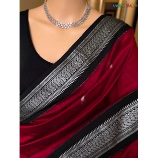 South Indian Banarasi Silk Saree In Inspiring Red With Silver Jari